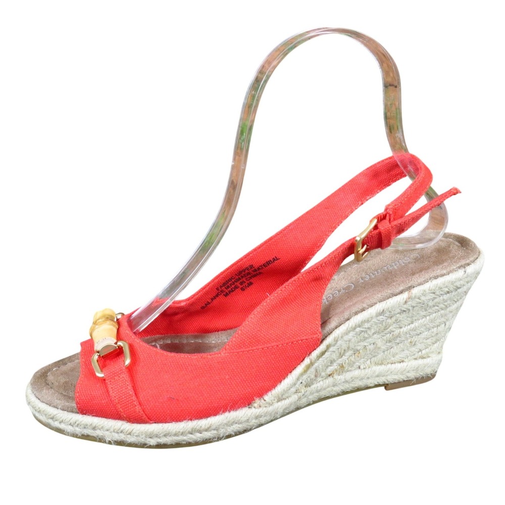 Coldwater Creek Women Espadrille Wedge Sandals Size 6.5 Summer Red Canvas Bamboo